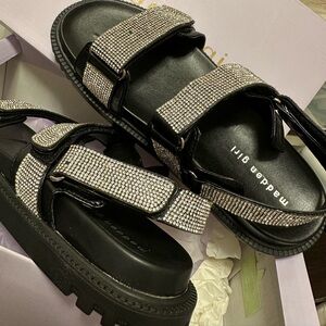 Madden Girl Black Sandals with Silver Accents